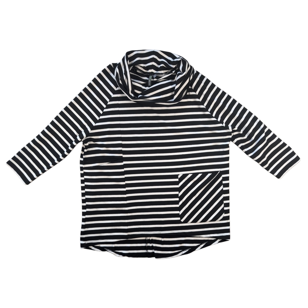 Shannon Passero Black White Stripe cowl neck sweater dress pockets Small‎